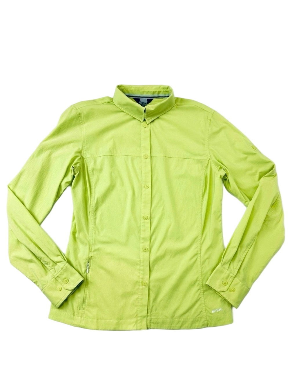 MEC sport long sleeve shirt Womens Medium Hi Vis vis roll tab collared Outdoors